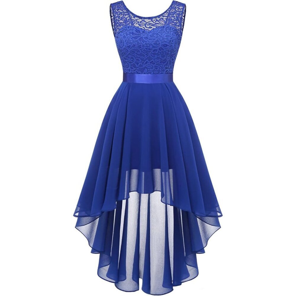 BeryLove Women Royalblue Chiffon Scoop Neck Sleeveless Lace Cocktail Dresses